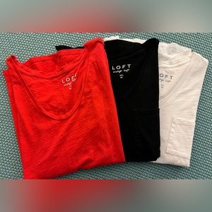 3 LOFT Vintage Soft V-Neck Tees - Red, Black, White - Like New